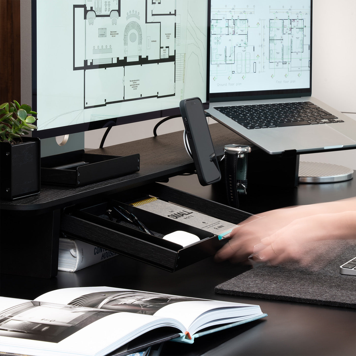 BALOLO, Setup Cockpit, Catch All Tray Large, Catch All Tray, Paper Tray, Pen Tray, Desk Organizer, Desk Organization, organized desk, organized workspace, monitor stand, desk shelf, monitor riser, work from home setup, office