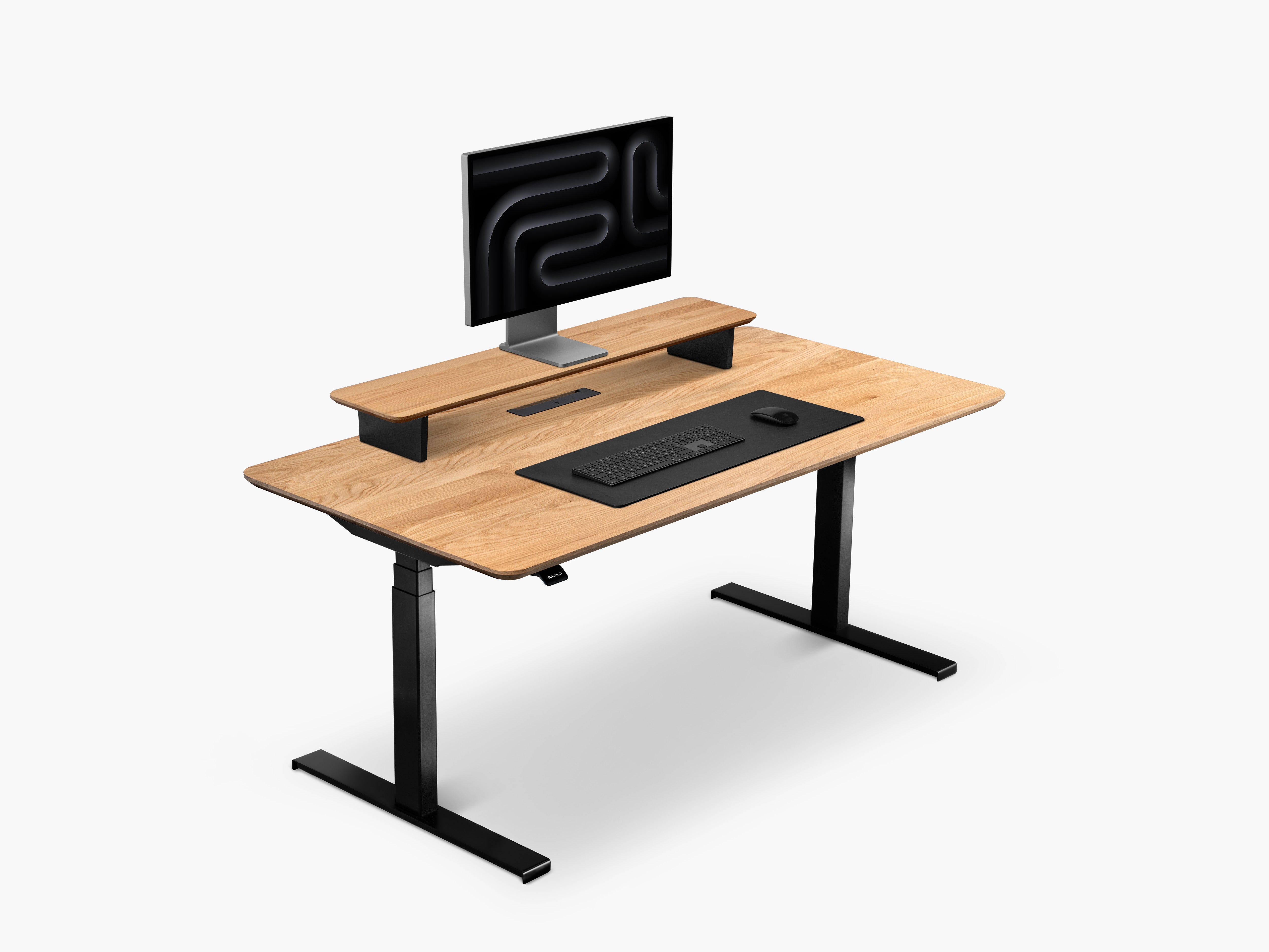 BALOLO, Desk Cockpit, Standing Desk, Stehschreibtisch, Schreibtisch, Organisierter Arbeitsplatz, Höhenverstellbarer Schreibtisch, height-Adjustable Desk, Sit and standing desk, Modularer Schreibtisch, Kabelmanagement, Cable Management #Material_Eiche
